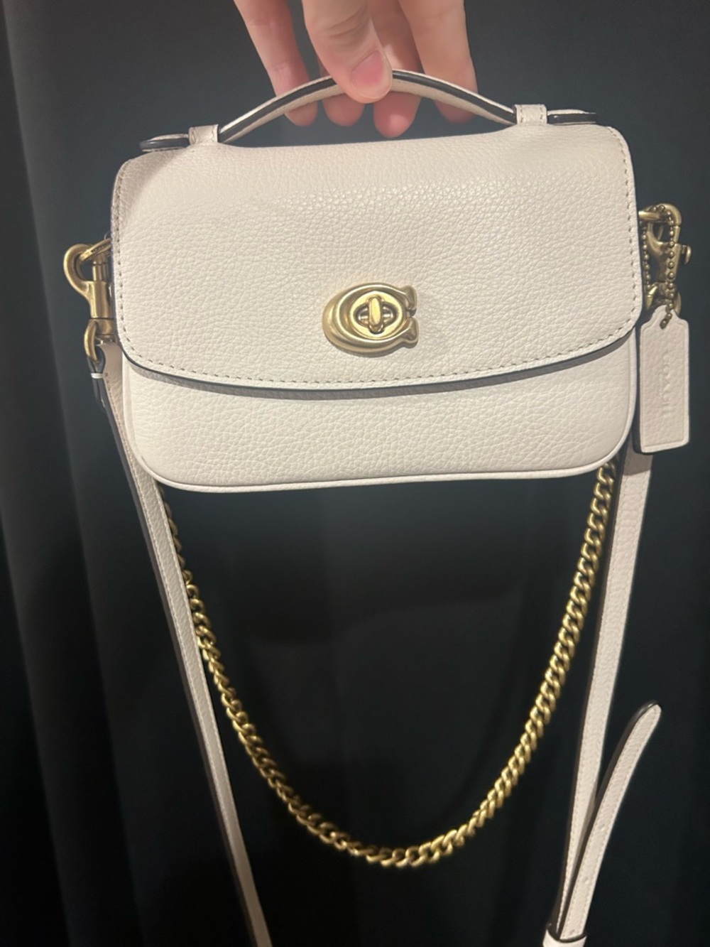 Coach Cream Leather Crossbody with Gold-Tone Chain